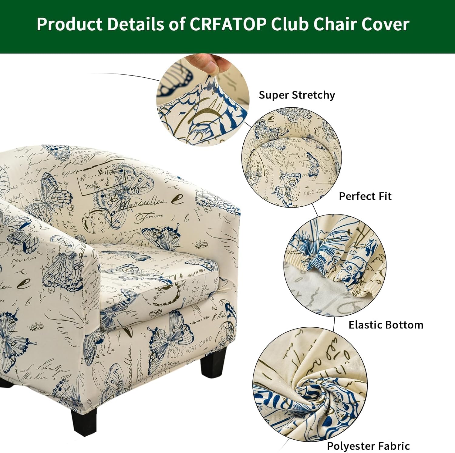 CRFATOP Funda para silla de club, 2 piezas, funda estampada para silla de bañera, fundas de sillón con estampado suave, fundas de sofá con parte
