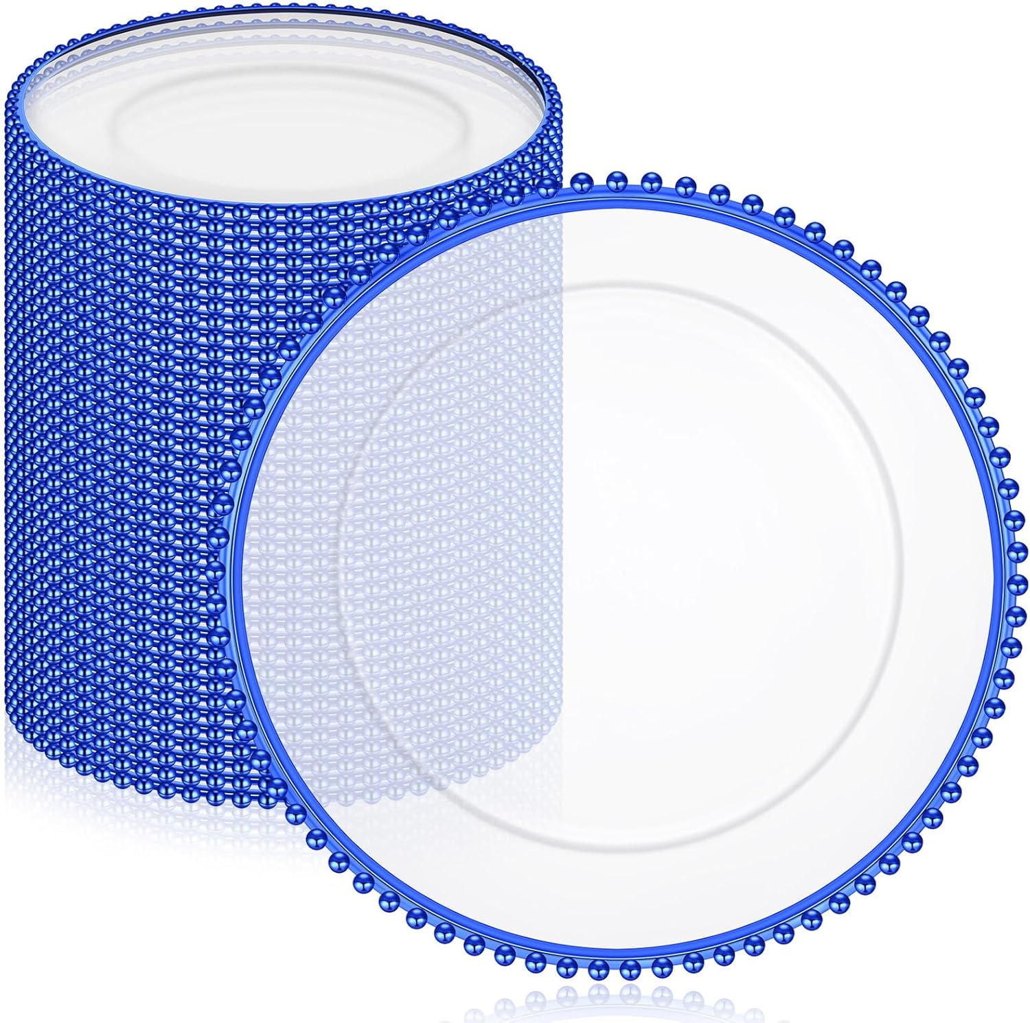 Gerrii 50 platos de carga transparentes de 13 pulgadas redondos de plástico con borde de cuentas, platos decorativos para el hogar, boda, cocina,