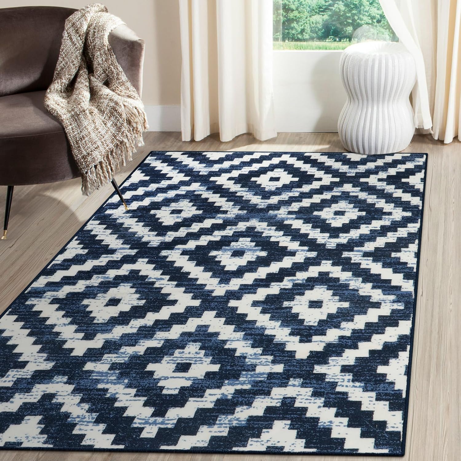 Lahome Alfombra lavable de 3 x 5 pies, diseño de enrejado geométrico marroquí, suave, antideslizante, no se desprende, alfombra de entrada impresa