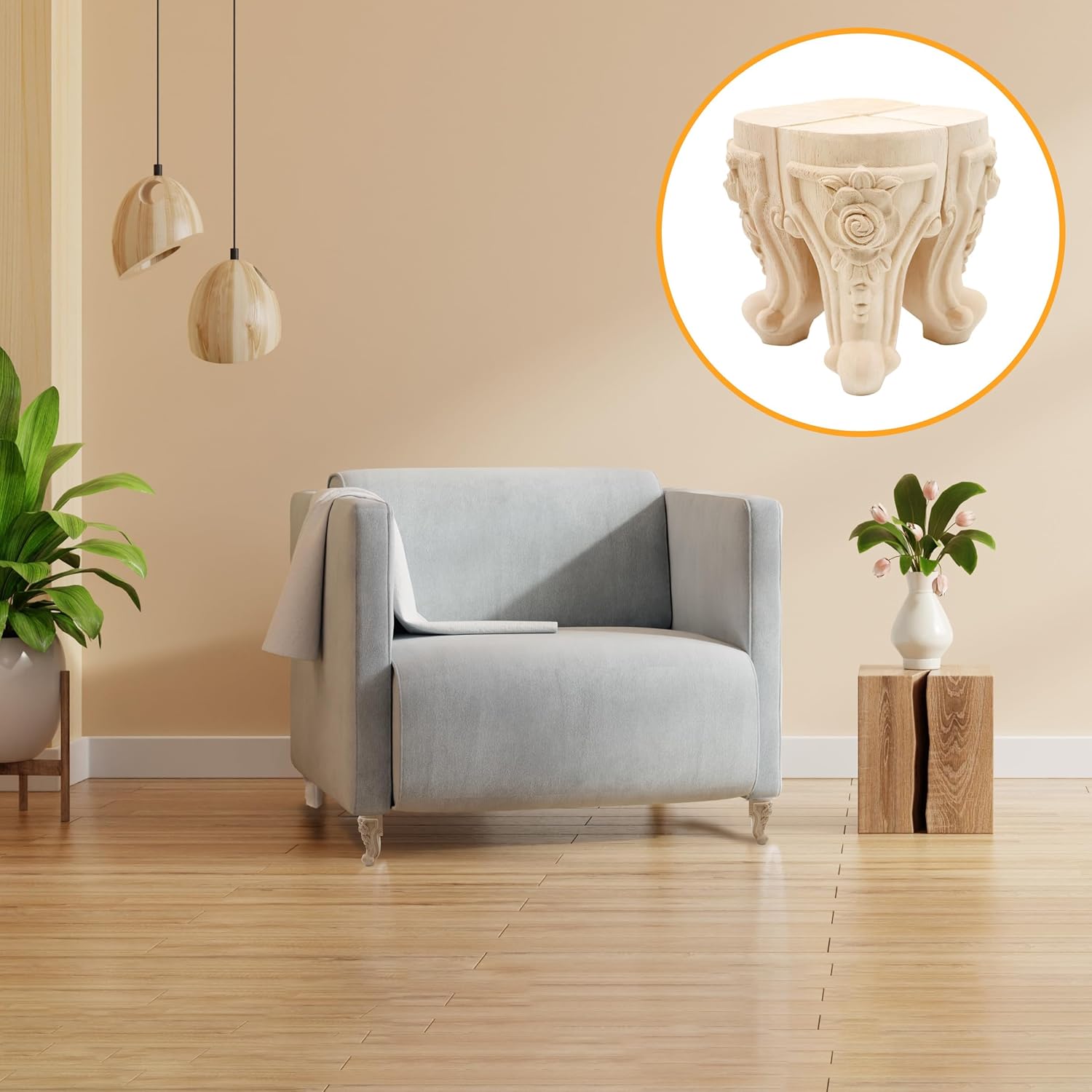 INKNOTE Patas de muebles de madera tallada maciza sin terminar, estilo europeo, pies de repuesto para muebles, muebles, gabinete, armario, sofá