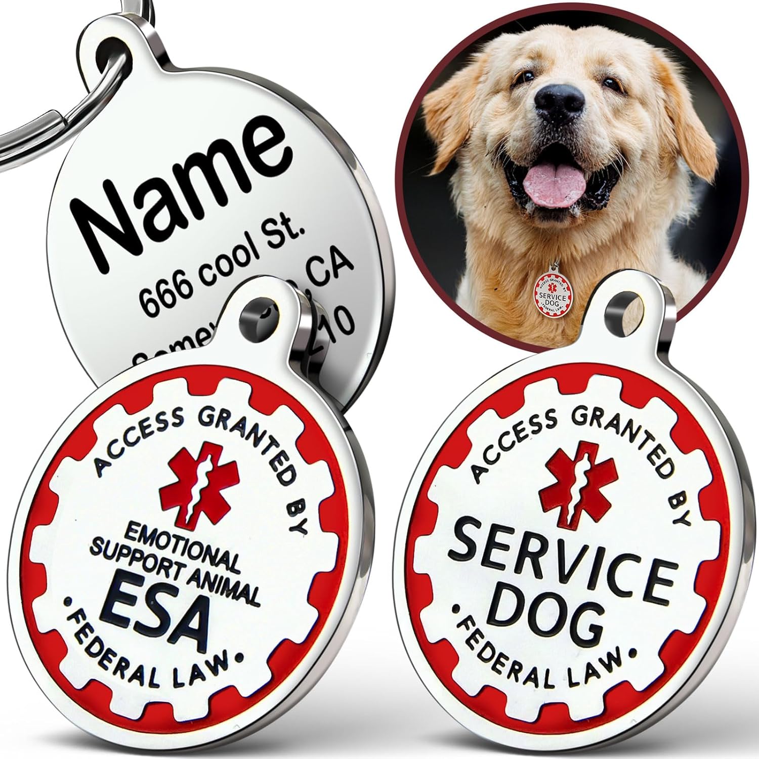 Etiqueta de identificación de perro de servicio personalizada grabada, etiquetas personalizadas de apoyo emocional ESA para perros y gatos, placa de