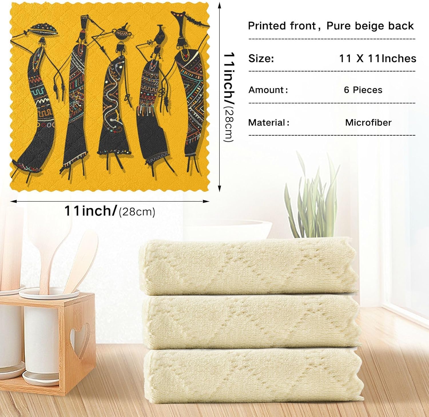 African Women Jugs Set of 6 Quick Dry Dish Clothes for Washing Dishes Decorative Quality Dish Tea Towels for Bathroom Sink