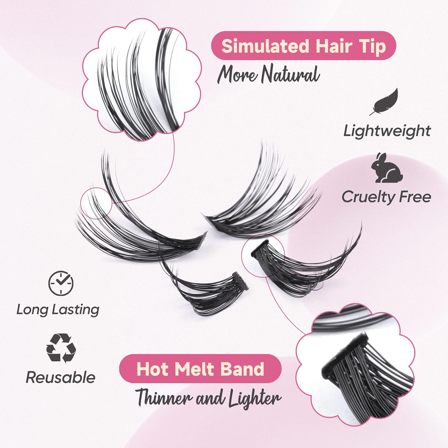 Kit de extensiones de pestañas individuales 30D+40D, 320 piezas de extensiones de pestañas en racimo, juego de racimos de pestañas de 0.315 a 0.630