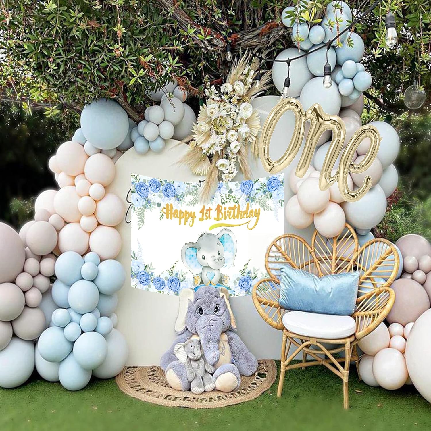 SCMDOTI Decoraciones de primer cumpleaños para niño, decoraciones de primer cumpleaños para niños, guirnalda de globos azules de doble relleno con