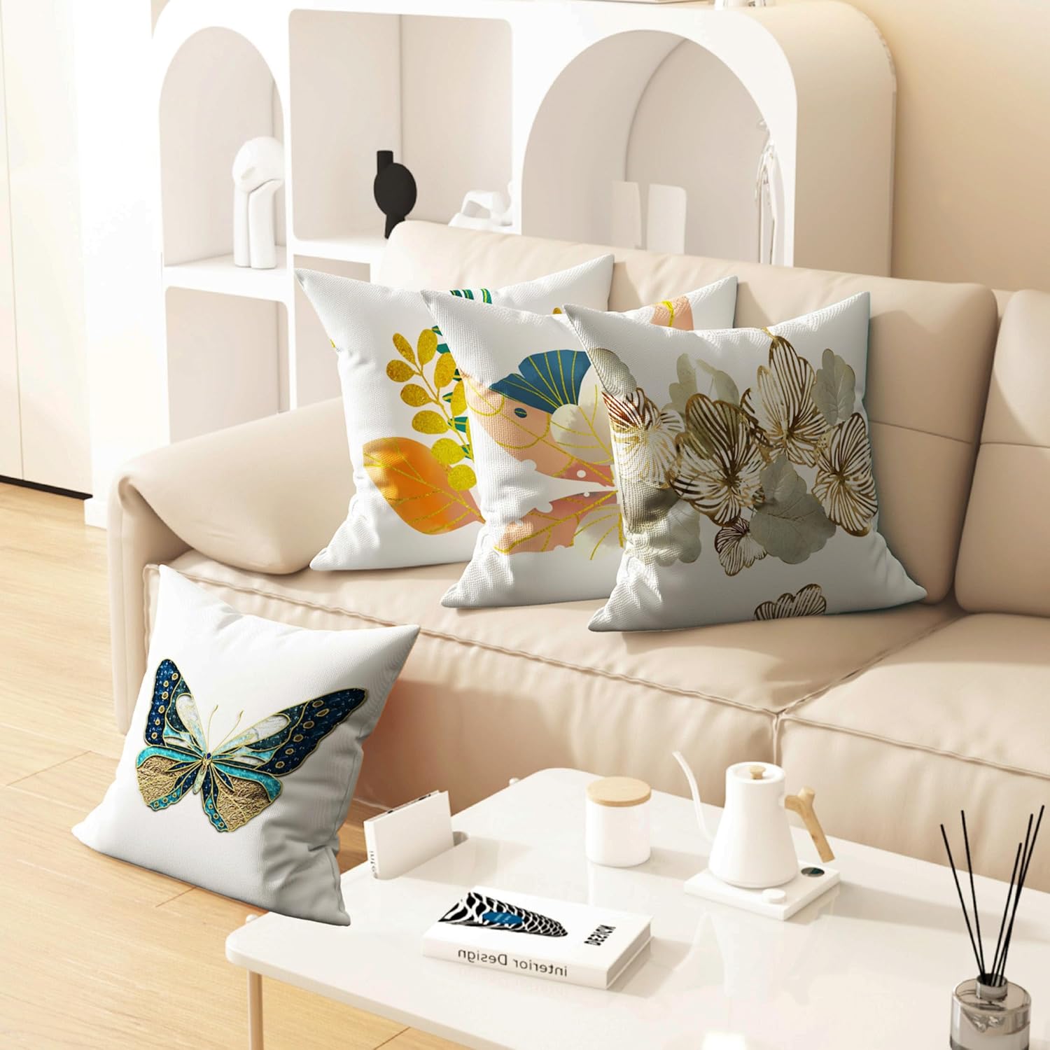 Funda de almohada de estilo lujoso con patrón de hojas para decoración del hogar, funda de cojín cuadrada con impresión digital, perfecta para sala