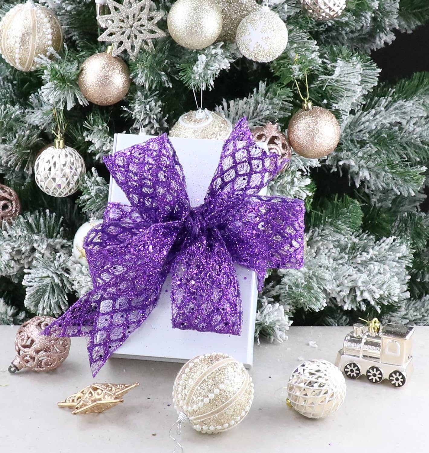 Cinta morada con alambre de 2.5 pulgadas x 10 yardas, cinta con alambre con purpurina, cinta morada para Halloween, decoraciones de Navidad,