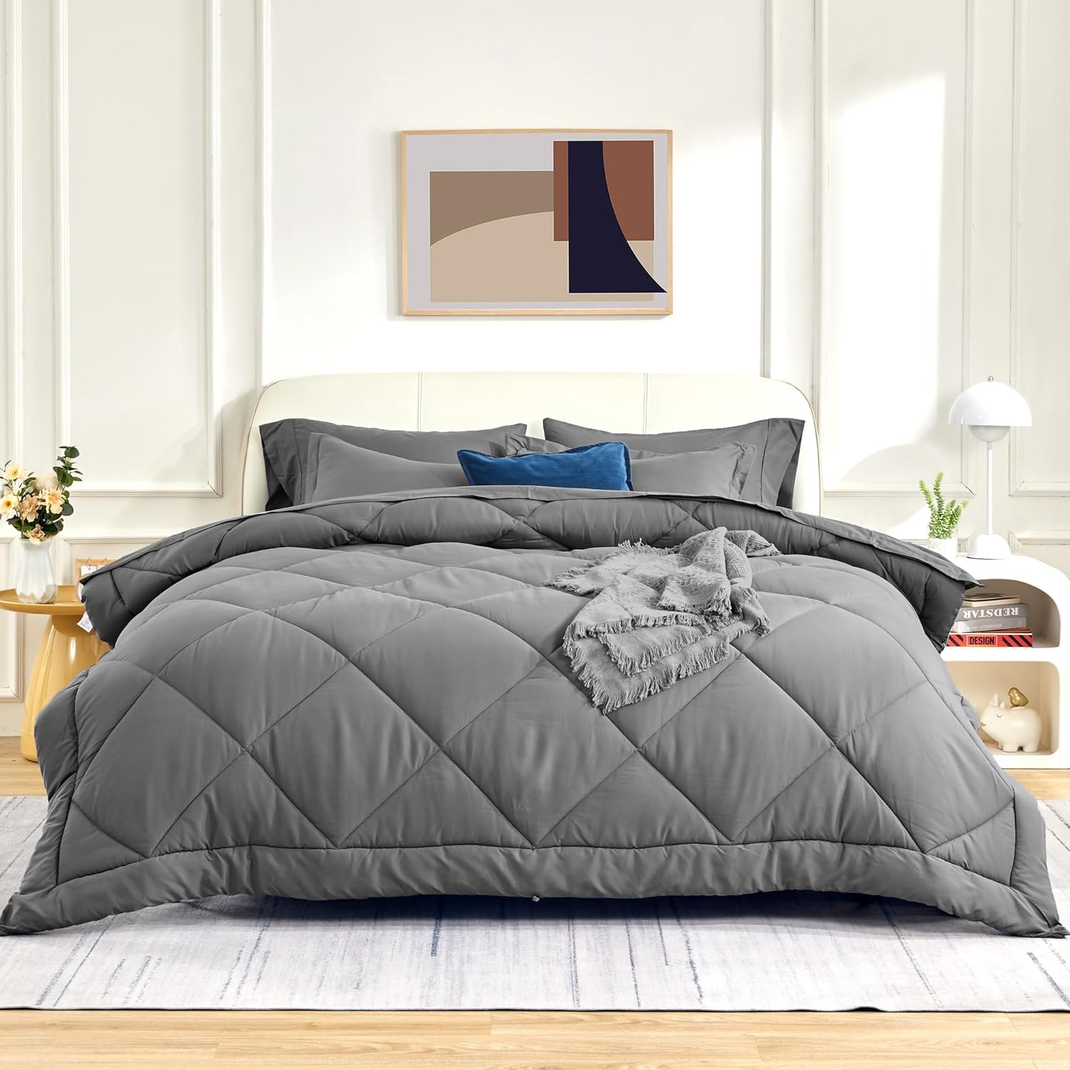 SLEEP ZONE Juego de edredón tamaño King, 7 piezas de microfibra cepillada súper suave en una bolsa para todas las estaciones, juegos de cama