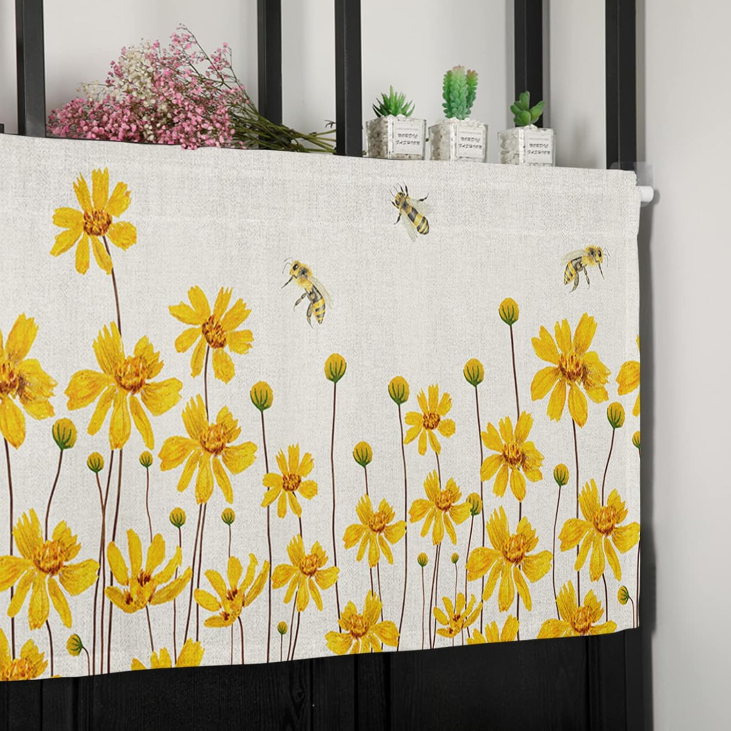 Artwork Store Cenefa de cortina para decoración de ventana de cocina, diseño de margaritas rústicas de 54 x 18 pulgadas, cortinas de tratamiento de