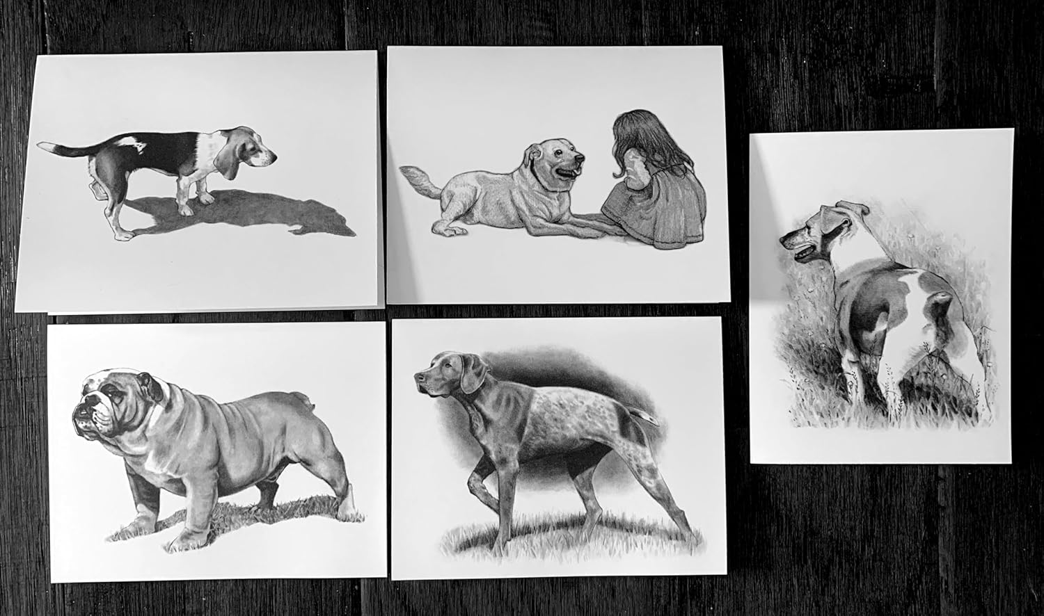 NOTECARDS, Set of 10, DOGS”, From Original Freehand Pencil Art, All Occasion, 10 Different Dog Drawings, Blank Inside, Use as Cards or as Art to