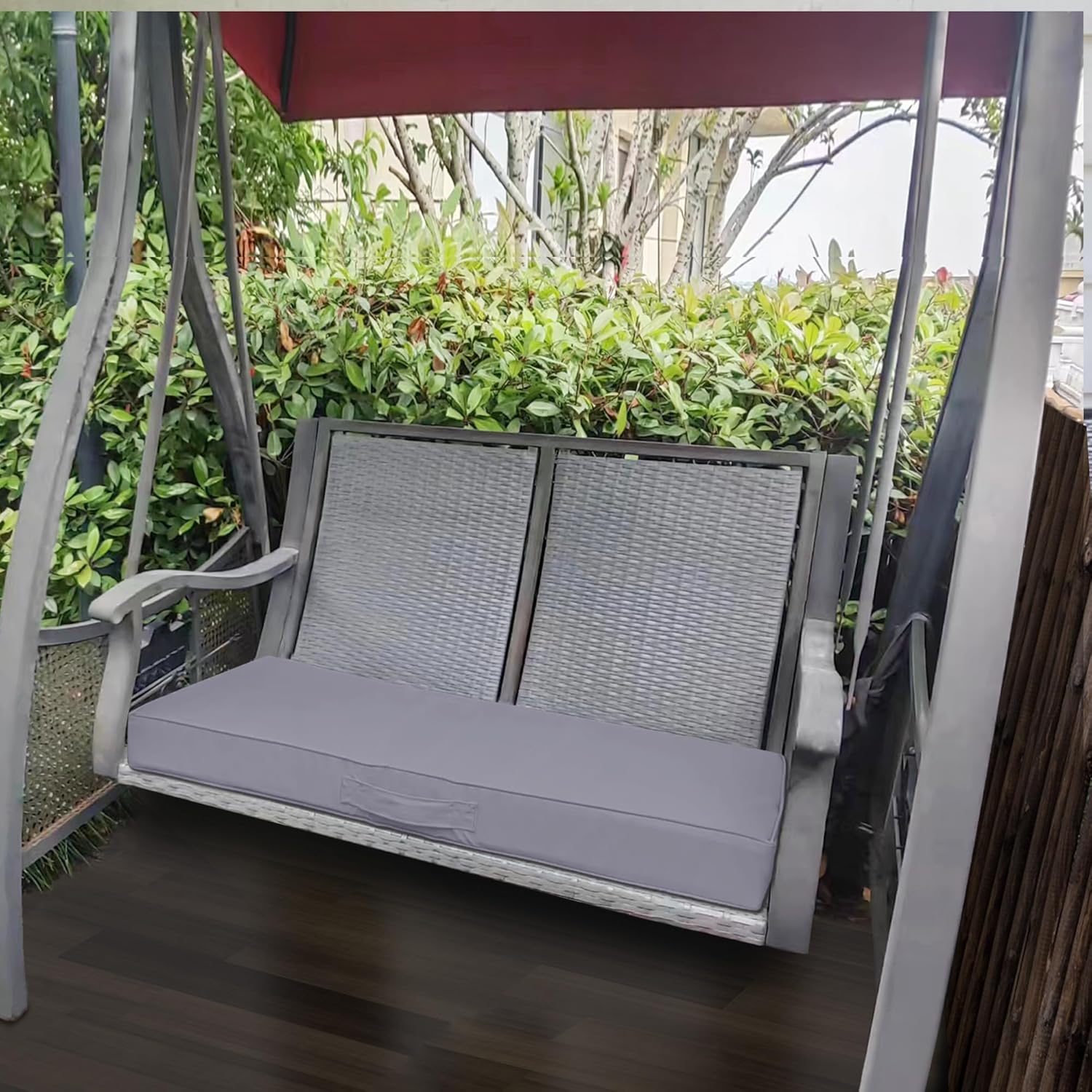 Cojín de banco para exteriores, 48 x 18 pulgadas, impermeable, para columpios, muebles de jardín, patio, con asa y correas antideslizantes para