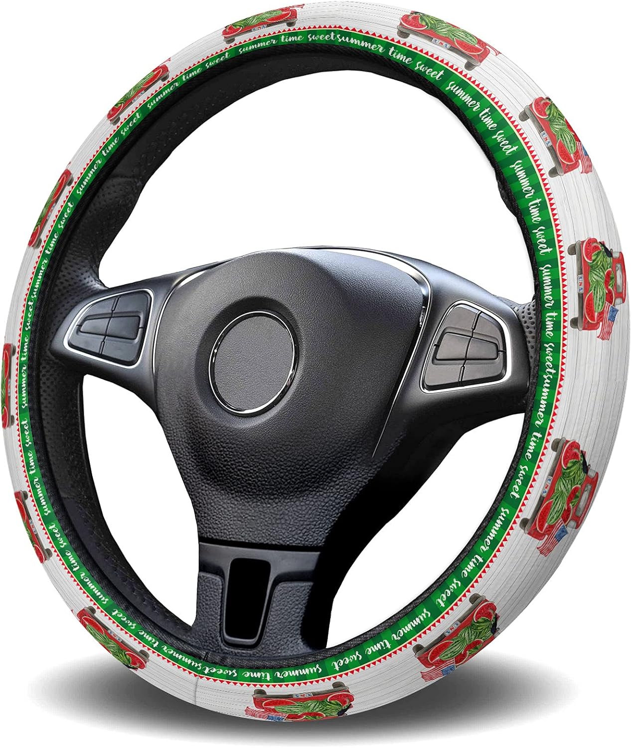 Car Steering Wheel Cover, Independence Day Theme Watermelon Truck and Crow Elastic Stretch Sponge Steering Wheels Protective Cover for Vehicles