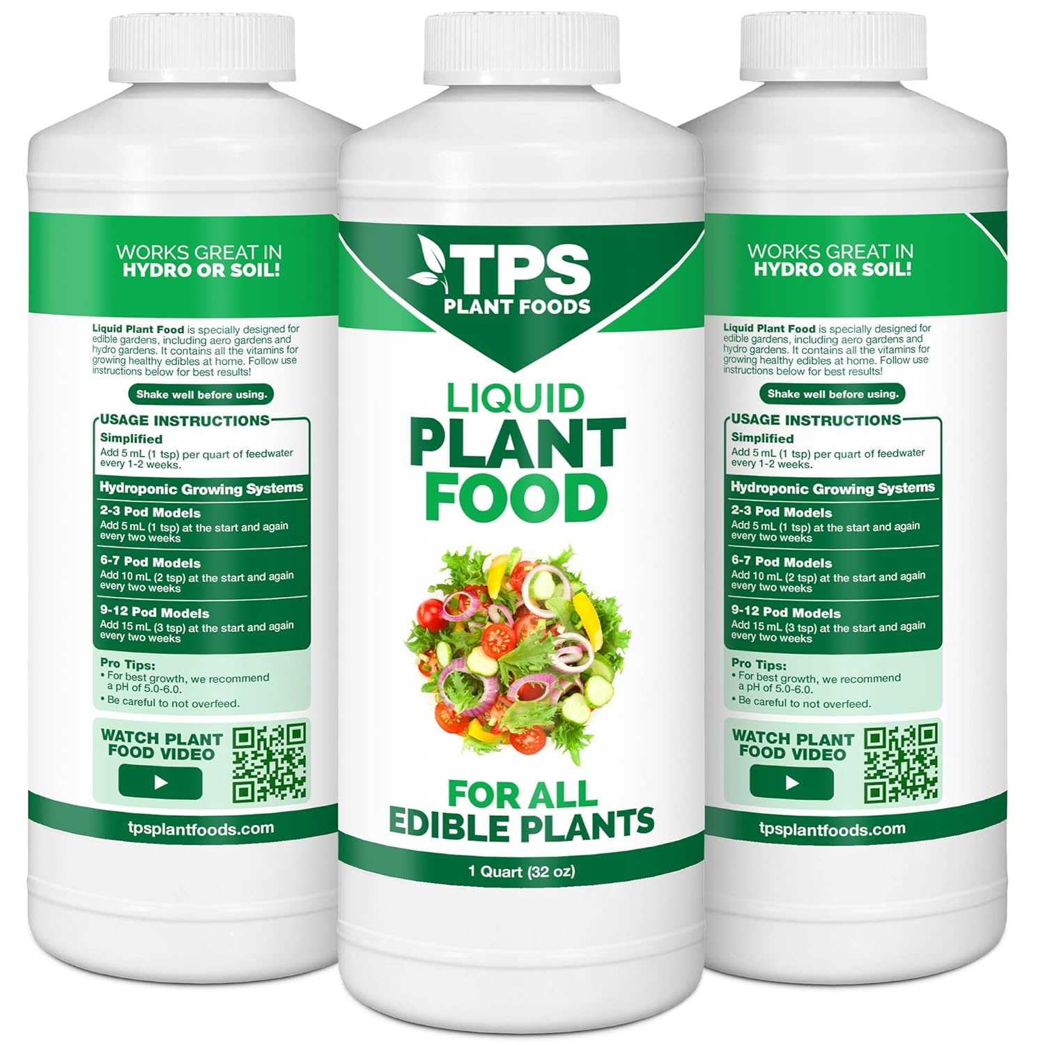 Alimento líquido para plantas para uso en AeroGarden, IDOO y sistemas de cultivo hidropónico, fertilizante líquido 32 oz (1 cuarto de galón)