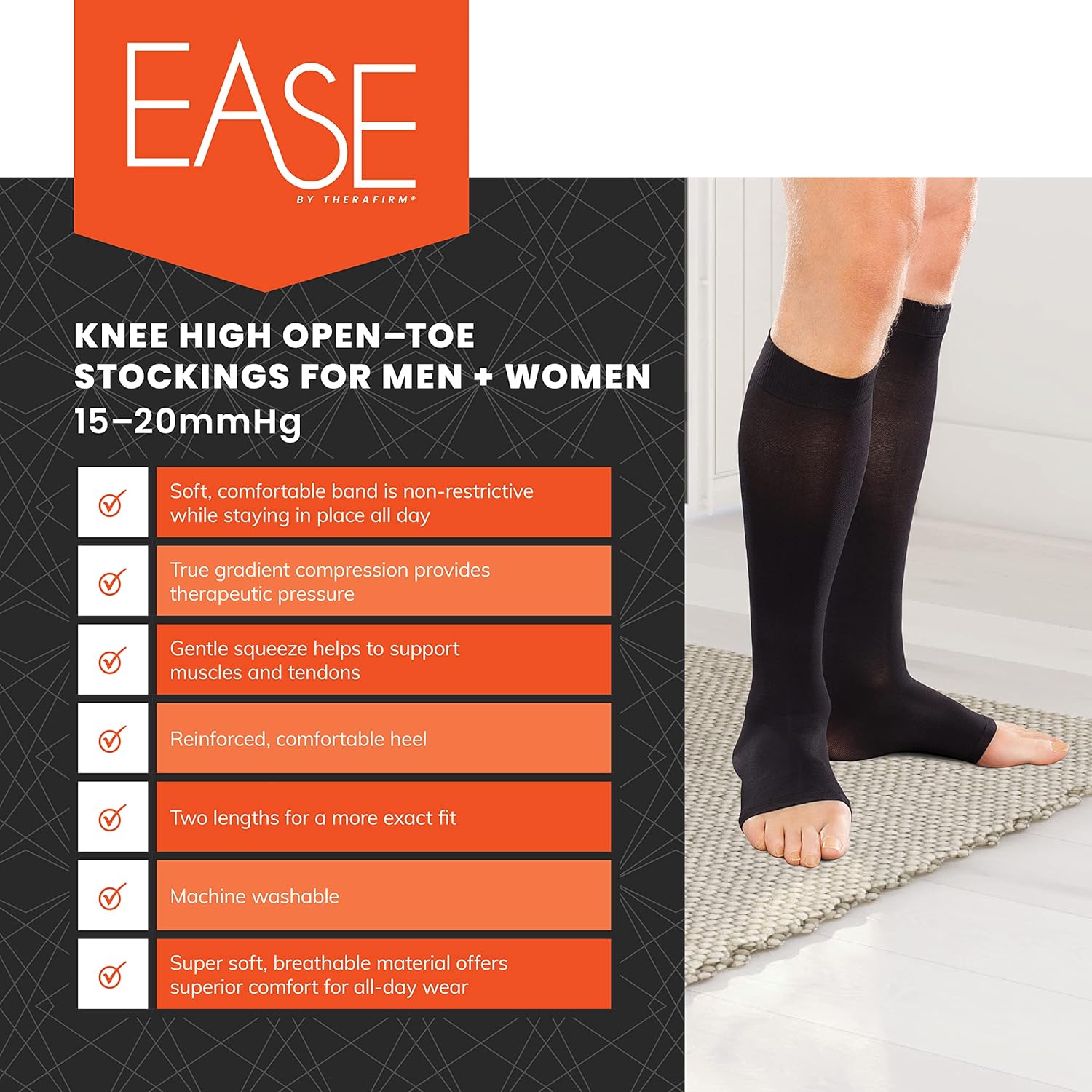 Therafirm Ease Open-Toe – Medias de compresión suaves de 15-20mmHg