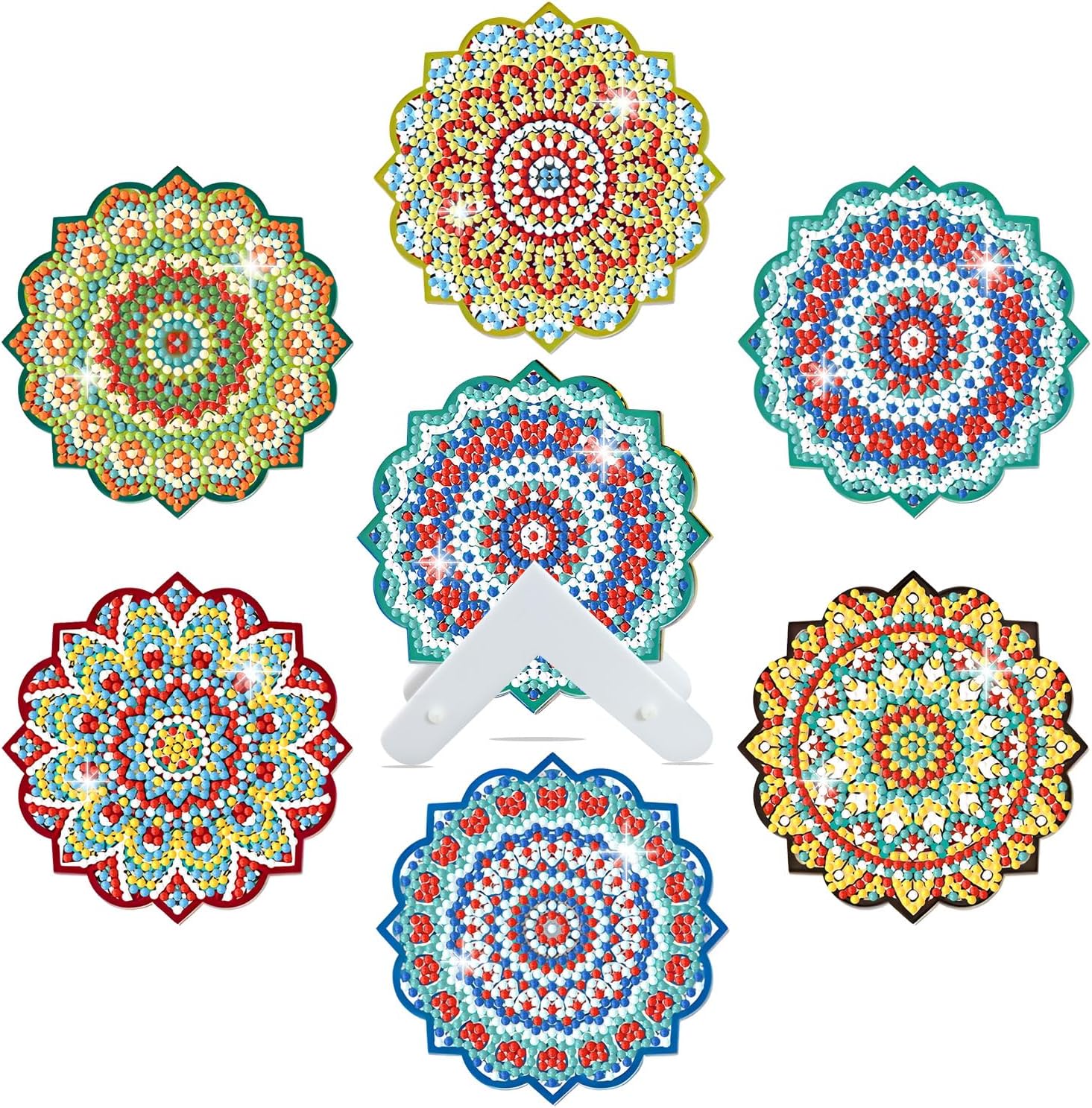 sinceroduct Kit de posavasos de pintura de diamante, hermoso patrón de mandala, posavasos de pintura de diamante con soporte, kits de arte de