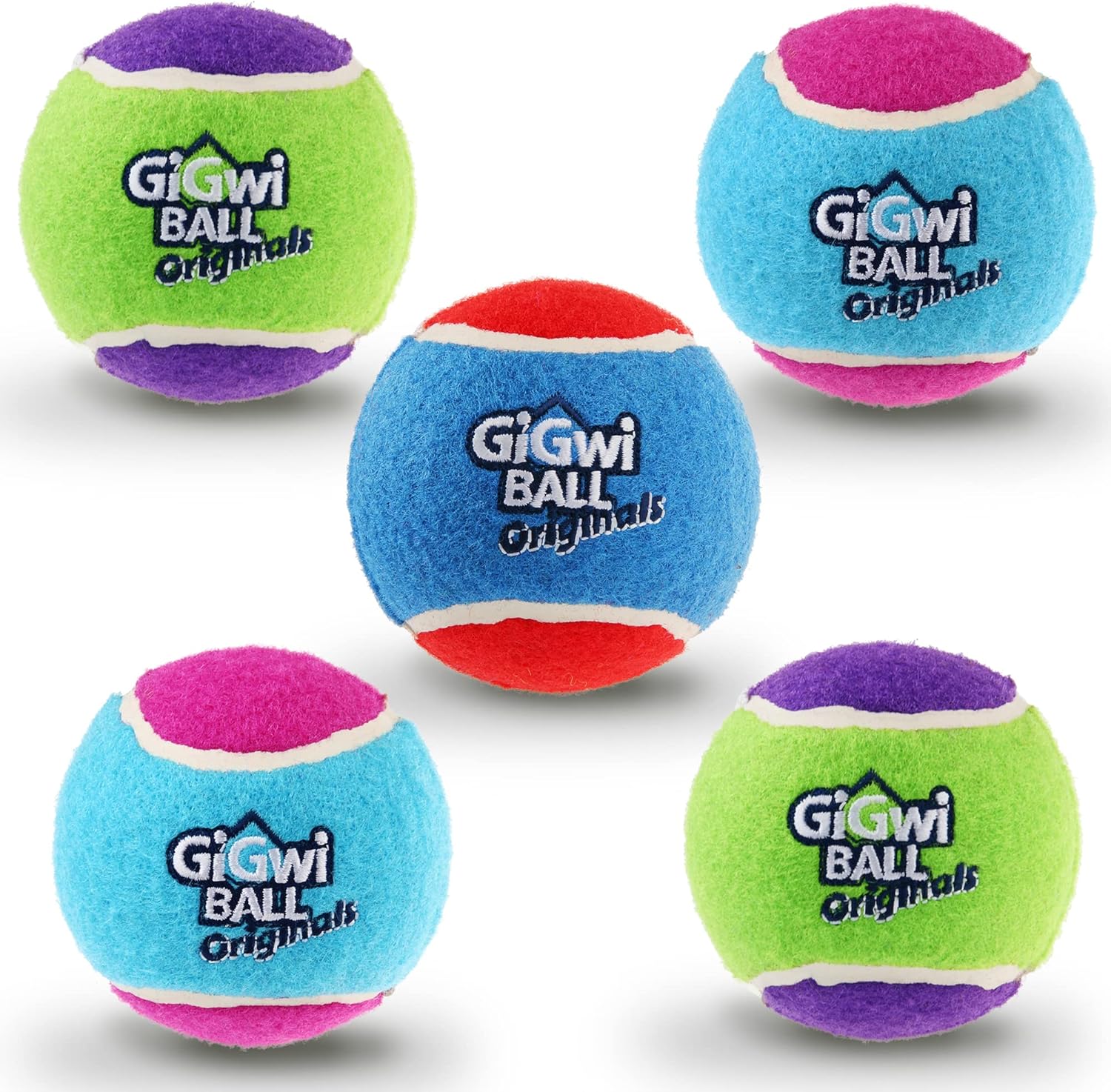 Gigwi Pelota de tenis chirriante para perros, pelota interactiva para perros pequeños y medianos, juguete de goma colorido y de rebote alto de 2.5
