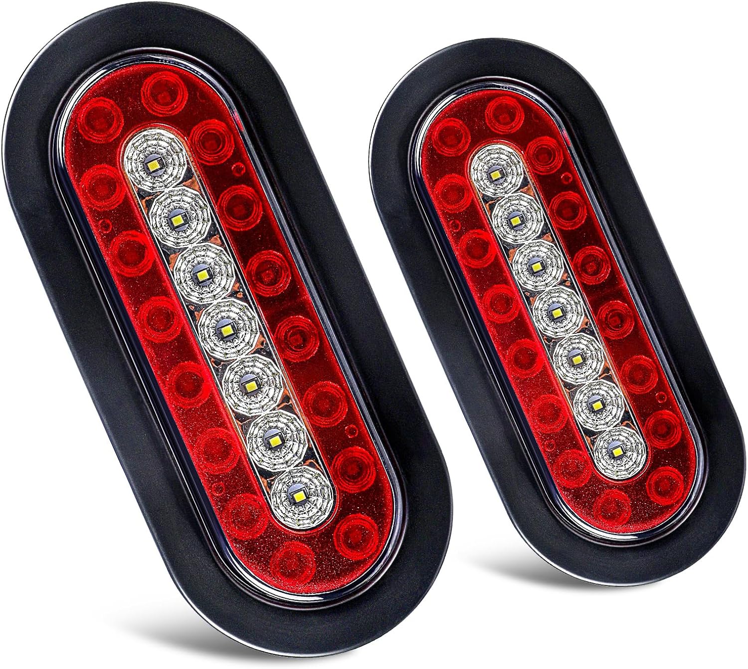 2 luces traseras LED ovaladas rojas de 6 pulgadas, luces de remolque IP67, impermeables, luces de freno para camión, RV, barco, autobús, remolque,