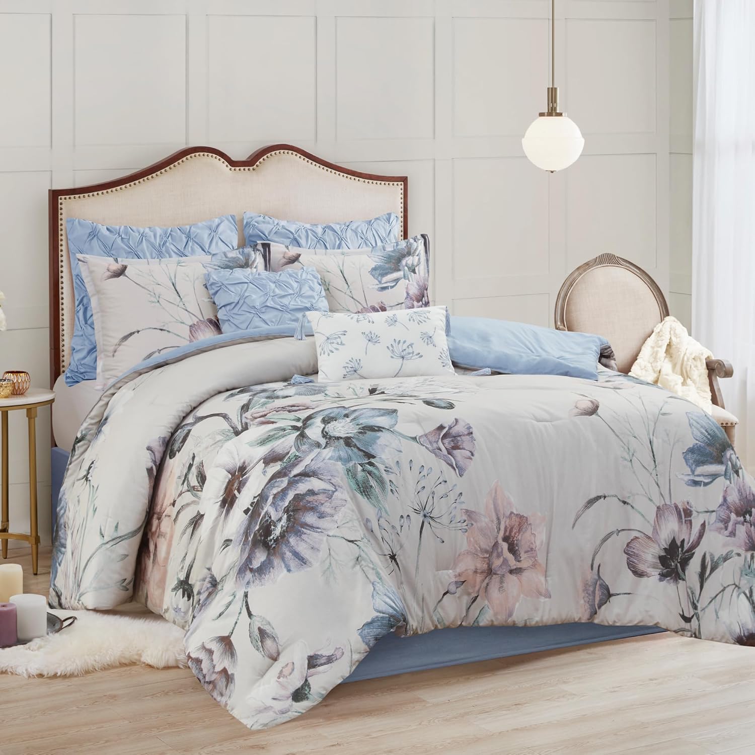 Madison Park Cassandra – Juego de edredón de mezcla de algodón, diseño femenino estampado floral colorido, capa de ropa de cama alternativa para