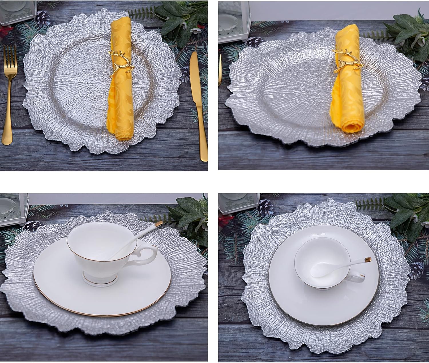 Silver Reef – Juego de 10 platos de carga florales de plástico de 13 pulgadas, para boda, cena, boda, fiesta, evento, decoración (arrecife plateado