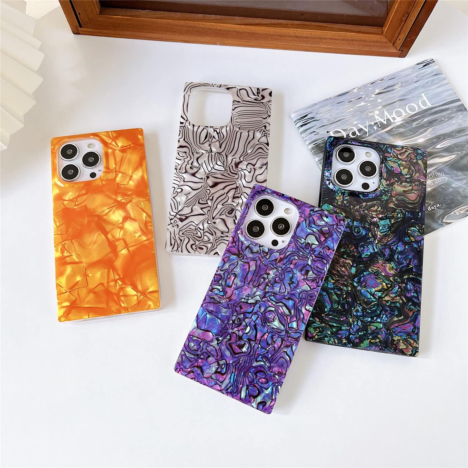 COCOMII Funda cuadrada compatible con iPhone 11 Pro Max, lujosa, delgada, brillante, perla opalescente, purpurina iridiscente, fácil de sostener,