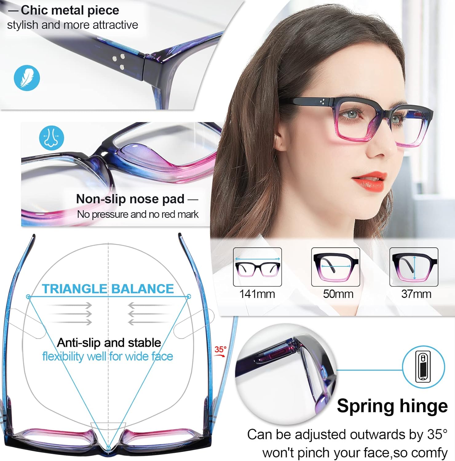 MARE AZZURO Gafas de lectura fotocrómicas para mujer, con bloqueo de luz azul, lectores de gran tamaño, 1.0, 1.5, 2.0, 2.5, 3.0, 3.5, 4.0,