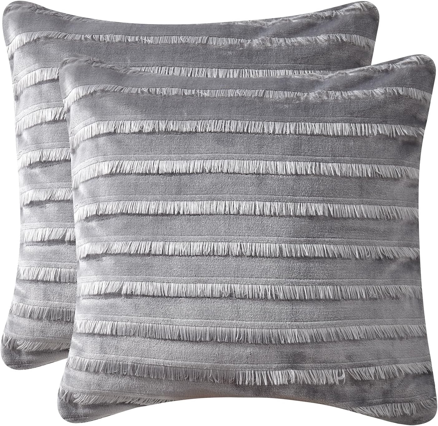 Juego de 2 fundas de almohada bohemias de franela a rayas suaves de felpa sintética, cuadradas, decorativas, para sofá, sala de estar, 18 x 18