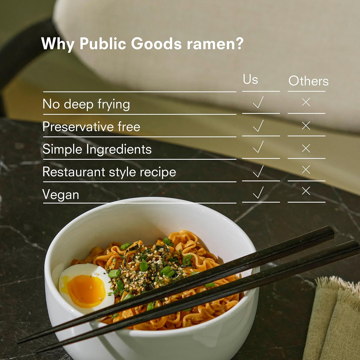 Public Goods Fideos Ramen  Fideos veganos sin caldo  Todos los ingredientes naturales  Sin conservantes  Sin MSG añadido  Original (paquete de 10)