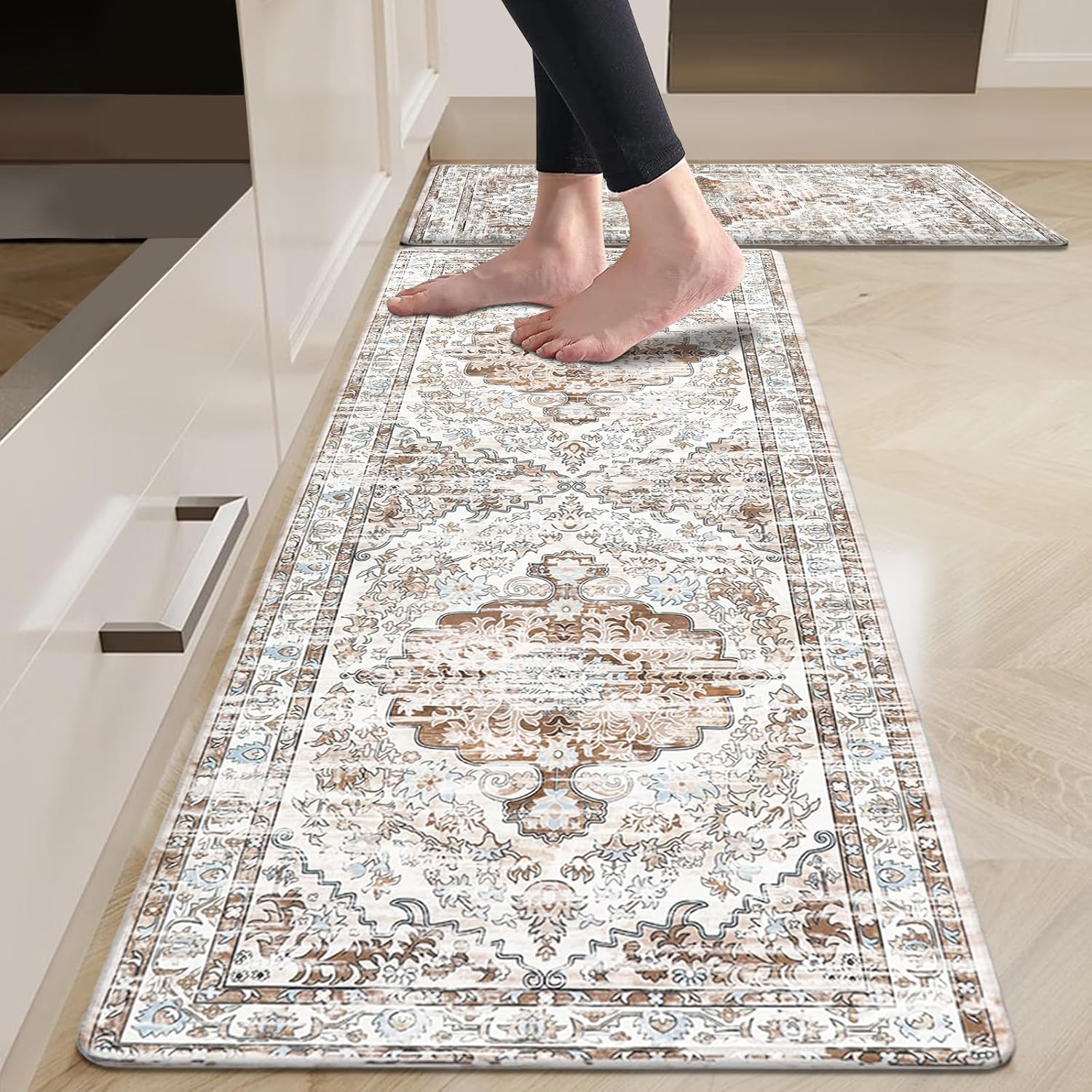 HEBE – Juego de 2 alfombras de cocina acolchadas antifatiga, impermeables, antideslizantes, cómodas, para cocina, oficina en casa, fregadero,