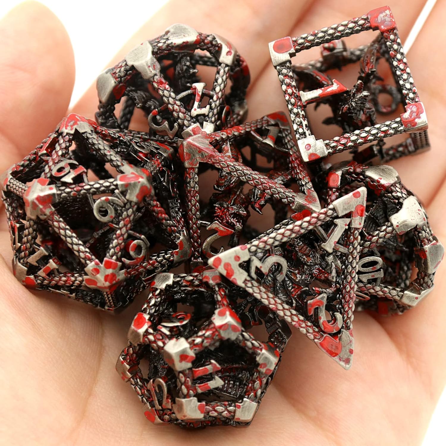 D&D Dice, Dungeons and Dragons, HNCCESG – Juego de dados de metal poliédricos huecos para juegos de rol D y D, dados de iniciación para RPG MTG,