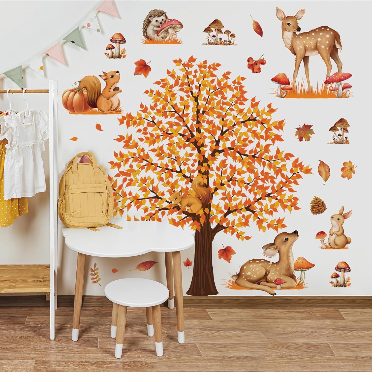 4 hojas de calcomanías de pared de árbol grande de otoño, árbol de arce, bosque de otoño, calcomanías de pared de bricolaje para despegar y pegar,