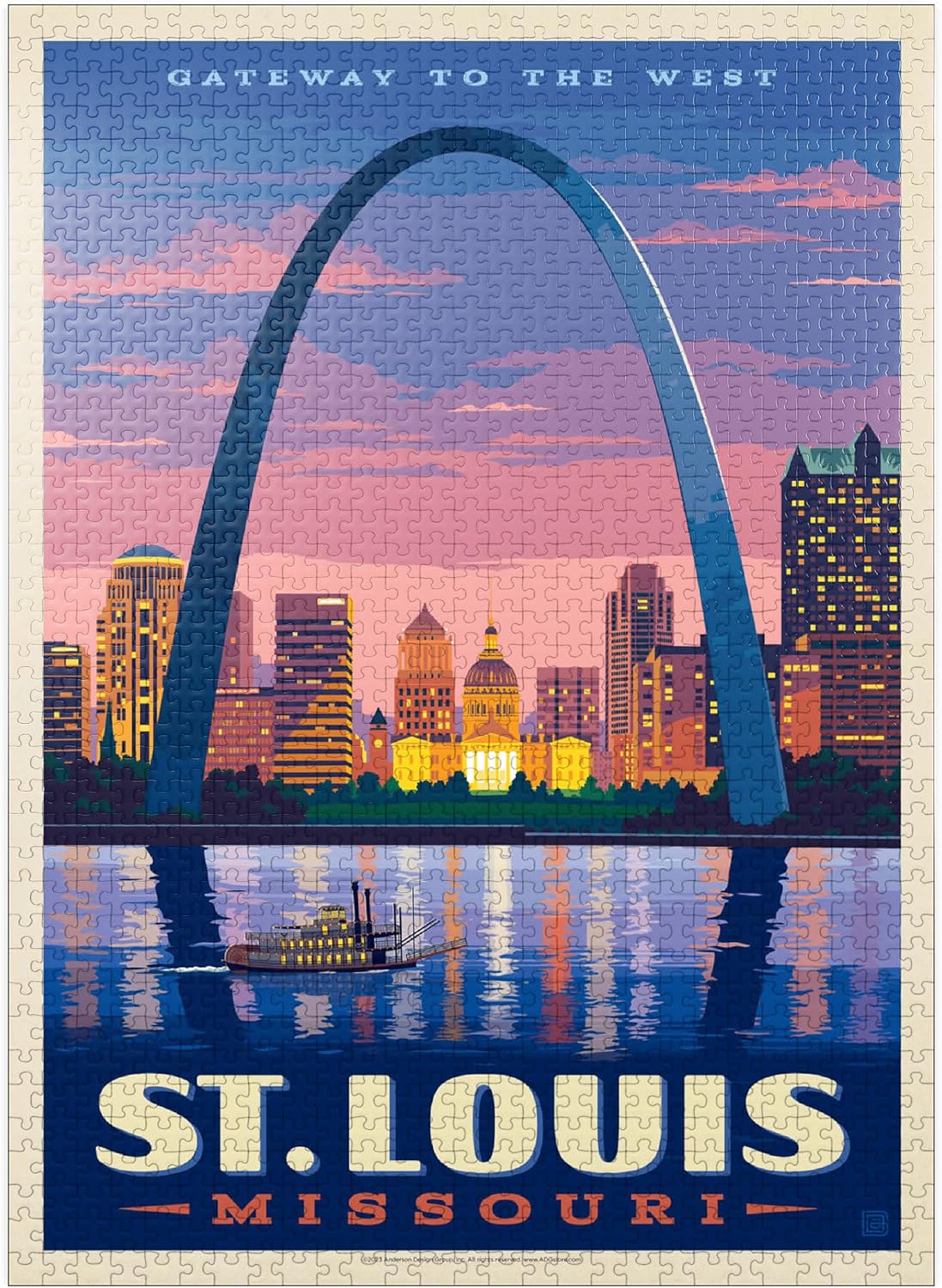 MyPuzzle St. Louis, MO Gateway Arch at Sunset, póster vintage, rompecabezas de 1000 piezas prémium para adultos