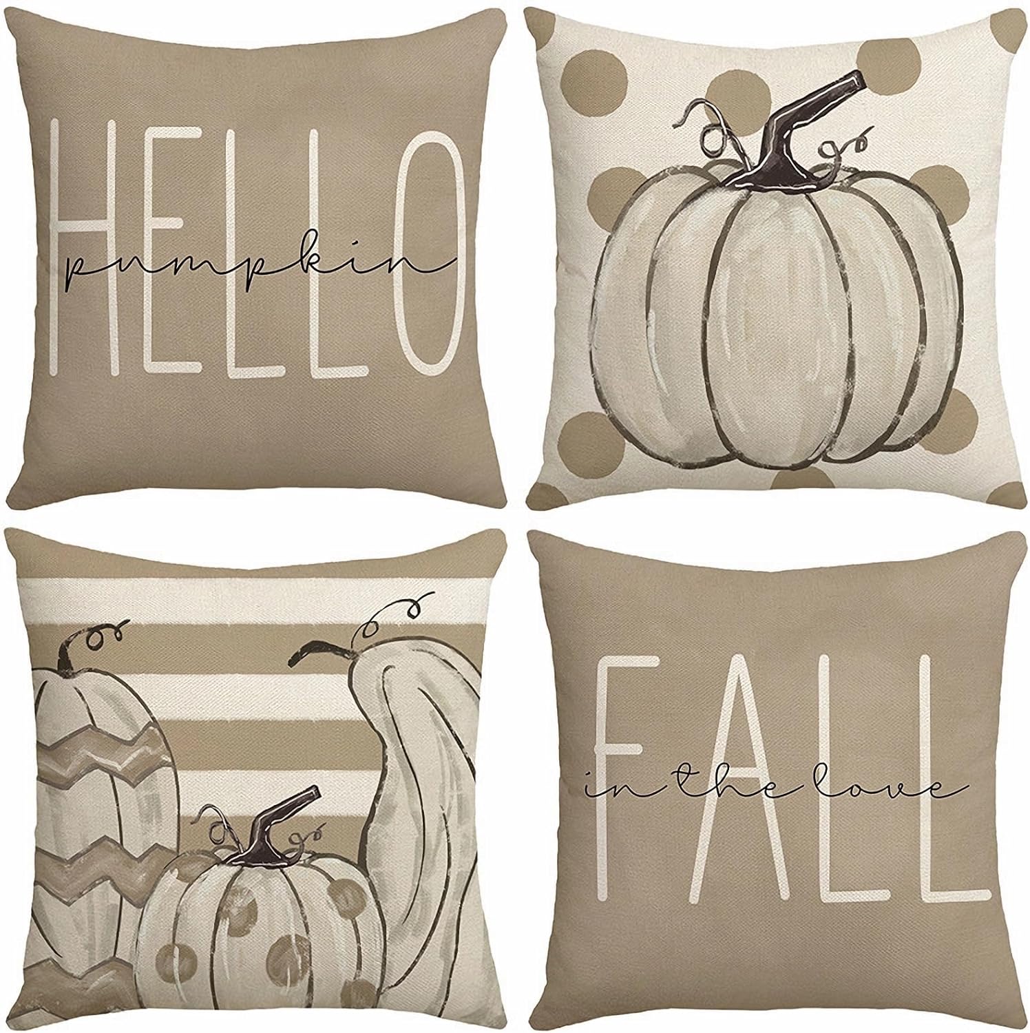 Juego de 4 fundas de almohada de otoño de 17.7 in x 17.7 in, fundas de almohada de calabaza para exteriores, para decoración del hogar, sofá y sofá