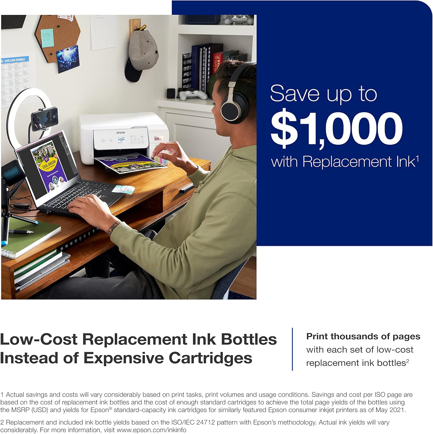 Epson EcoTank ET-2800 Impresora Supertank inalámbrica a color todo en uno sin cartuchos y Workforce WF-2960 Impresora inalámbrica todo en uno con
