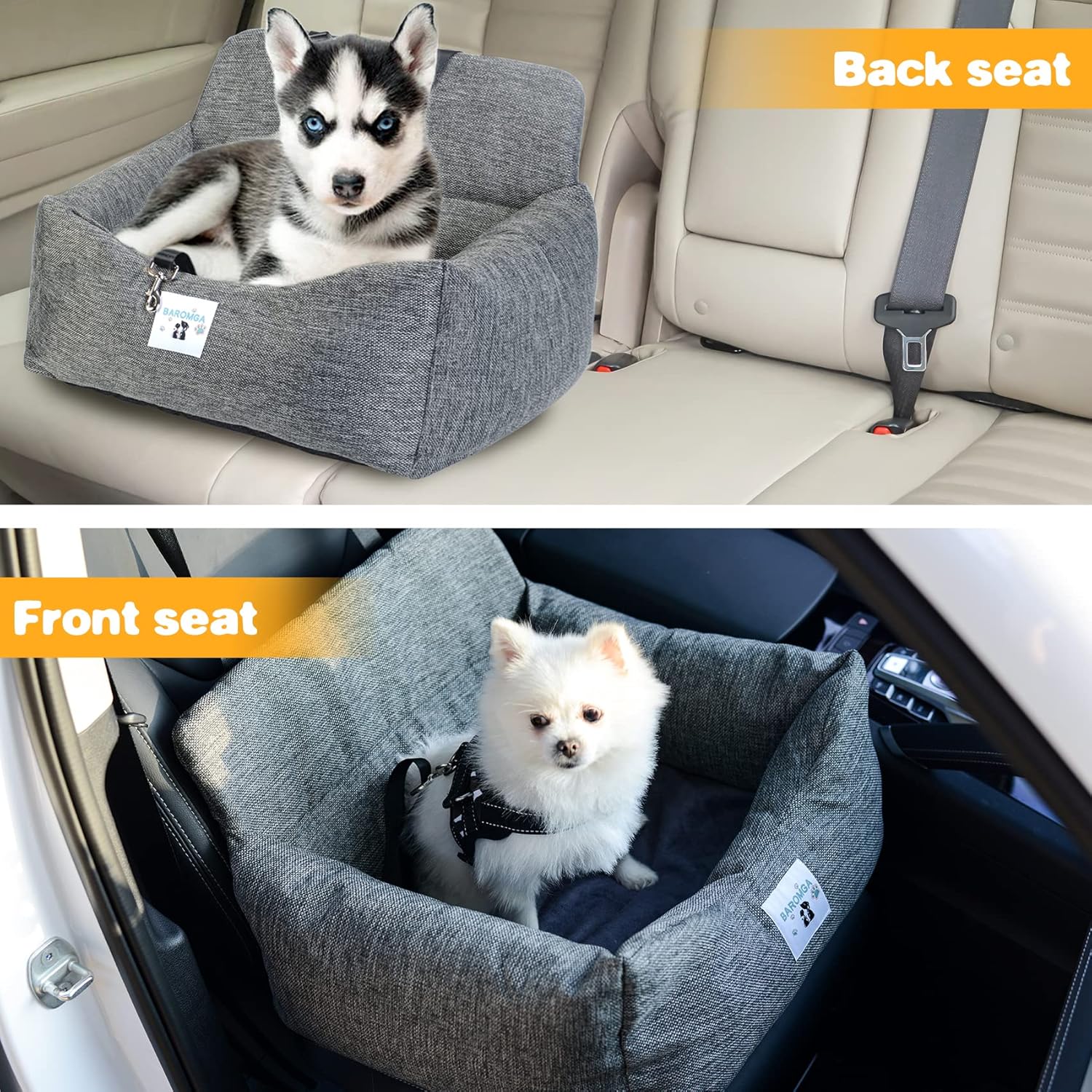 Asiento de coche para perros pequeños, asientos elevadores para mascotas con bolsillos de almacenamiento y correa de clip, cama portátil para