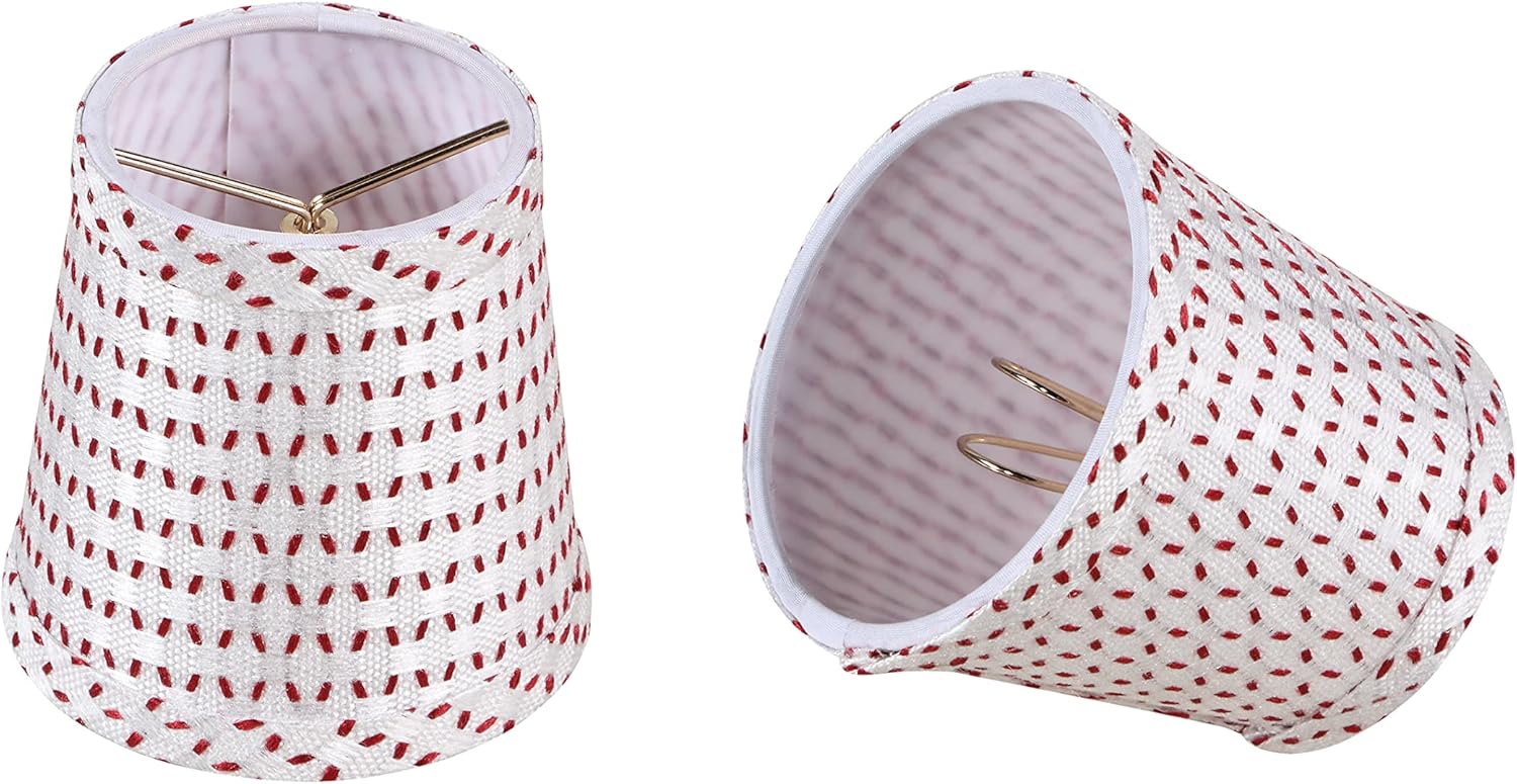 Aspen Creative 51015-2, pantalla de lámpara de araña con clip, color blanco y borgoña, 3 pulgadas superior x 4 pulgadas inferior x 4 pulgadas de