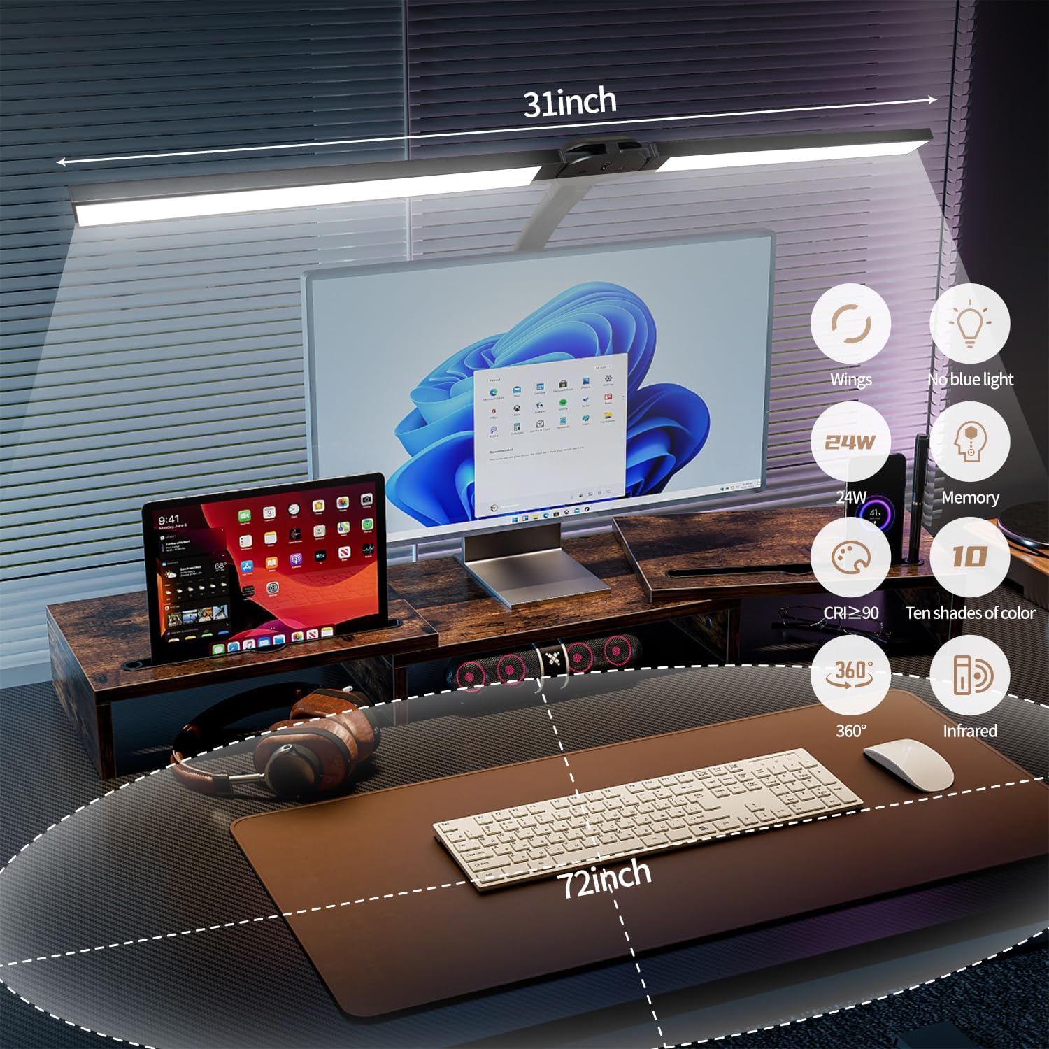 yiluhuanxiao Lámpara de escritorio LED para oficina y hogar, lámpara de doble cabezal con abrazadera con control remoto, cuidado de los ojos, cuello