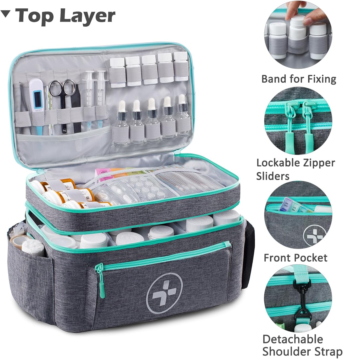 Organizador de bolsas de medicamentos de viaje, organizador de medicamentos, organizador de botellas de píldoras, organizador de medicamentos para