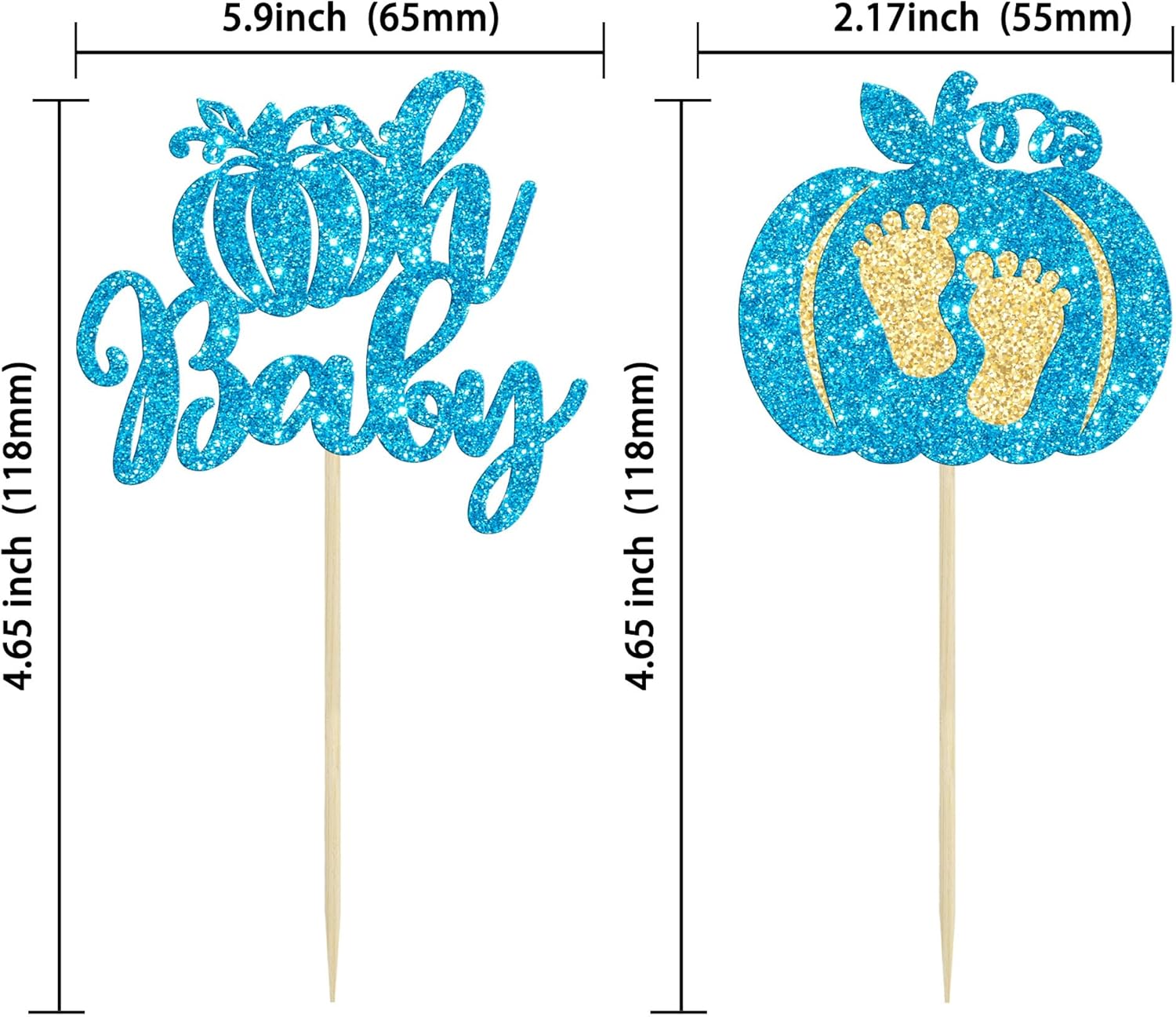 Gyufise 24 piezas de calabaza Oh Baby Cupcake Toppers Glitter Boy Baby Shower Calabaza Cupcake Picks Baby Feet Decoraciones para pasteles temáticos