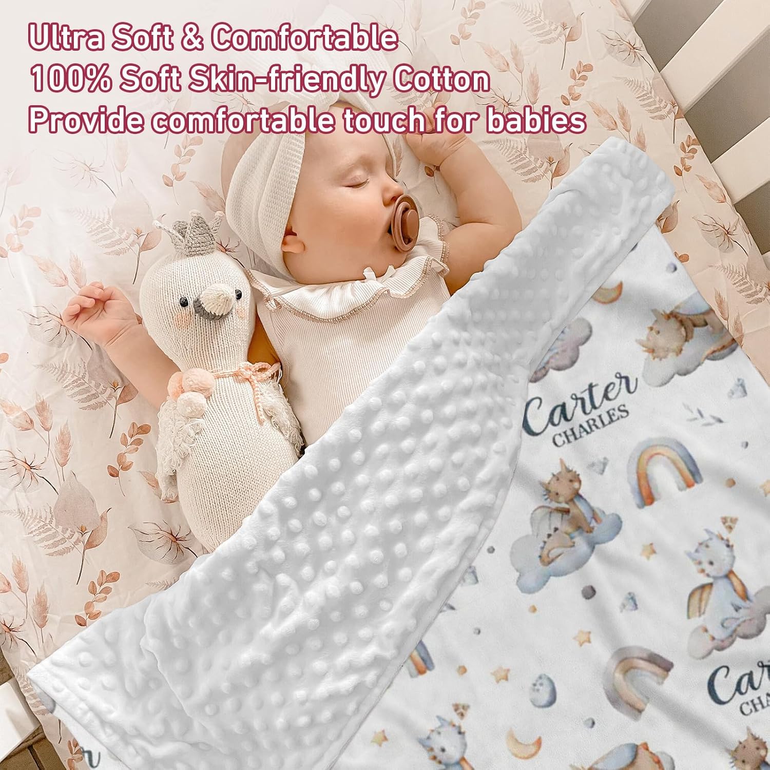 Manta de bebé de doble capa con nombre personalizado, manta de ropa de cama para niños pequeños con bonito estampado personalizado, multiusos para