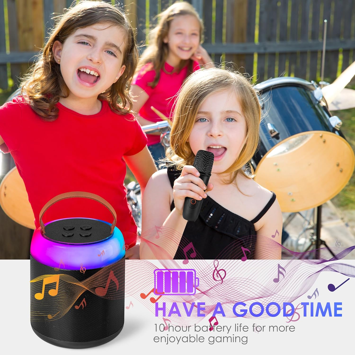 Mini máquina de karaoke con 2 micrófonos inalámbricos para niños y adultos, altavoz Bluetooth portátil de juguete para niñas y niños de 2, 4, 5, 6,