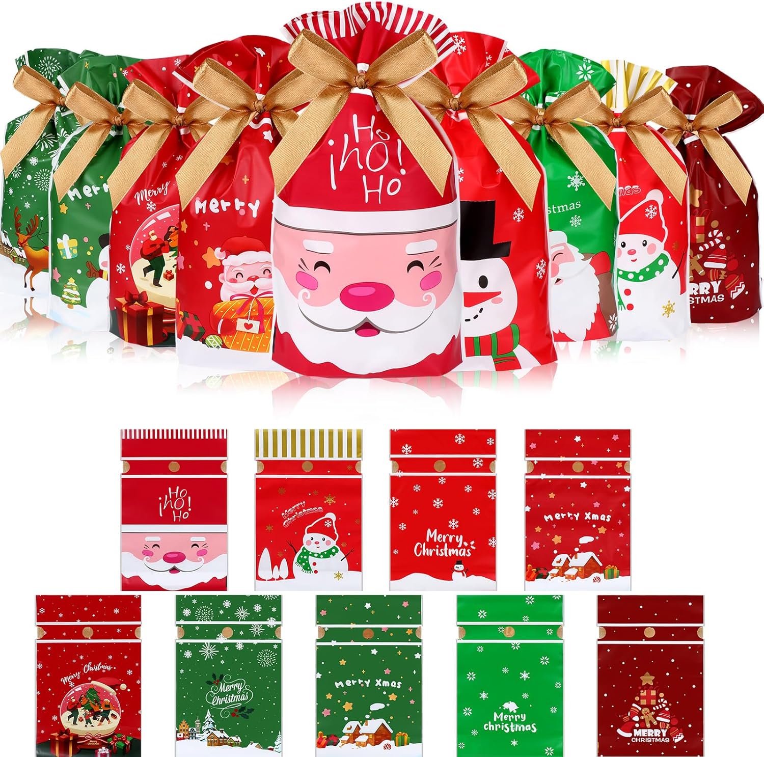 108 bolsas de dulces de Navidad a granel, bolsas de regalo de Navidad con cordón de regalo, bolsas de plástico para regalo de Navidad, bolsas de