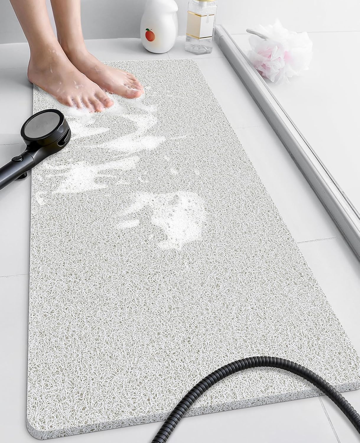 OTHWAY Tapetes de lufa para ducha, antideslizante y textura suave, tapete de baño de 31.5 x 16 pulgadas con drenaje, libre de ftalatos, secado