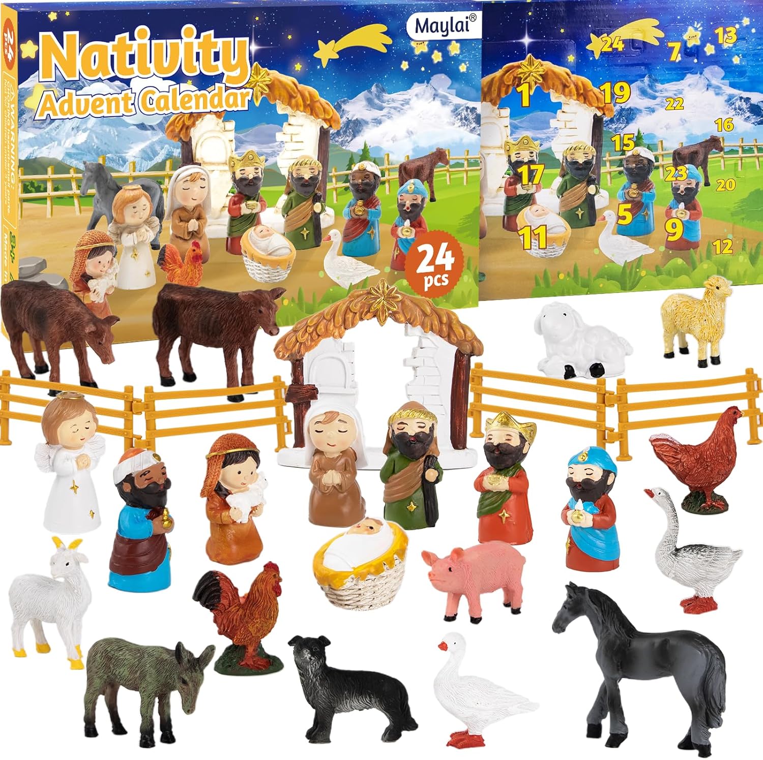 Calendario de Adviento de Navidad 2023 Maylai 24 días de cuenta regresiva de Navidad, calendario de Adviento de belén, calendario de Adviento de