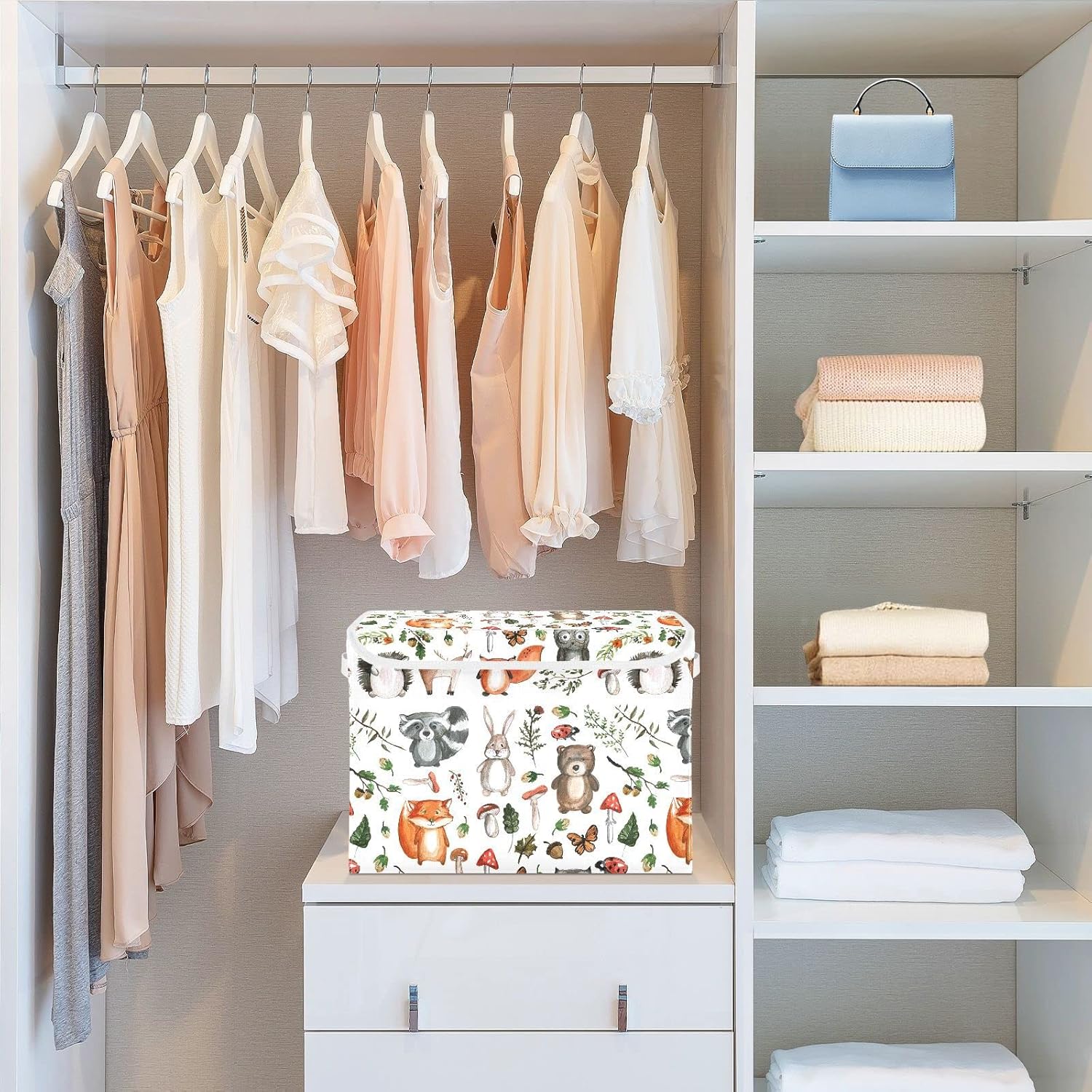 senya Contenedores de almacenamiento grandes con cubos de almacenamiento plegables de lino con tapa abatible para el hogar, dormitorio, oficina,