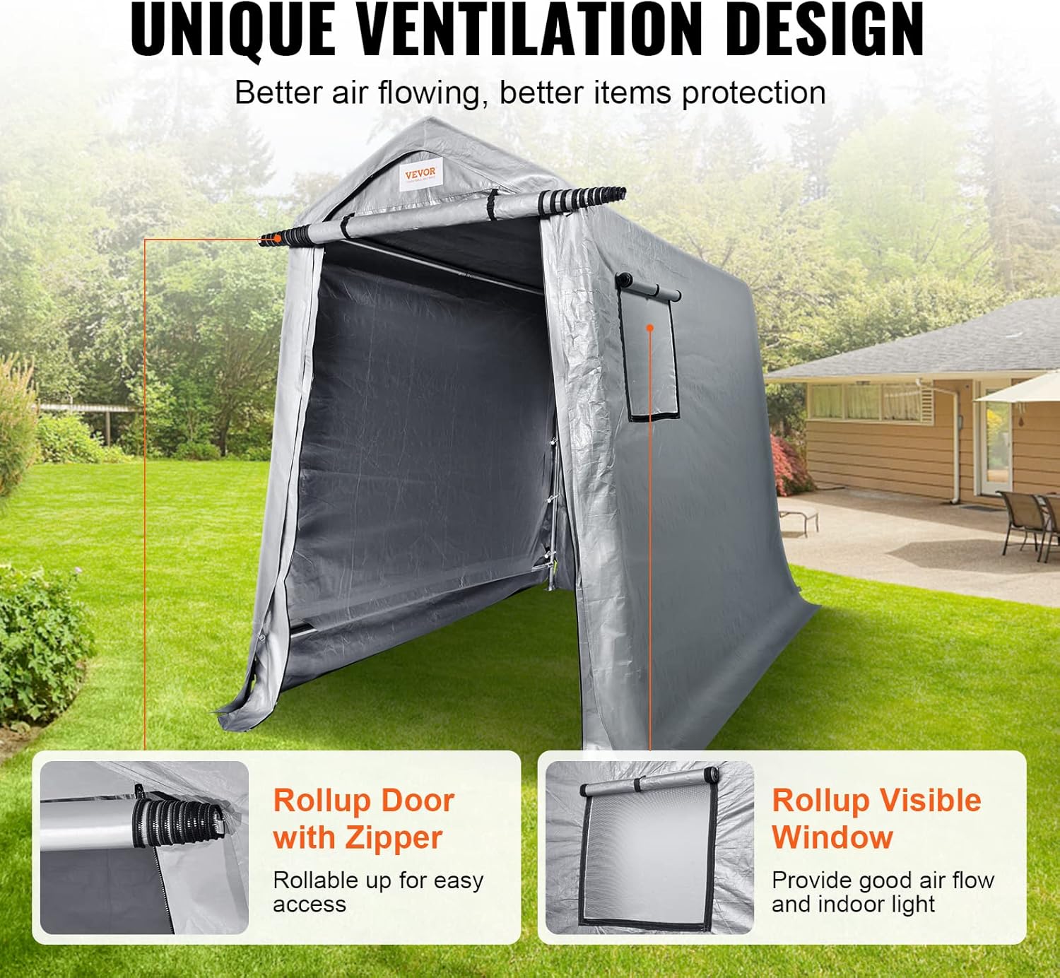VEVOR Tienda de campaña de almacenamiento portátil para exteriores, 6 x 8 x 7 pies, impermeable, resistente, para todas las estaciones, refugio de