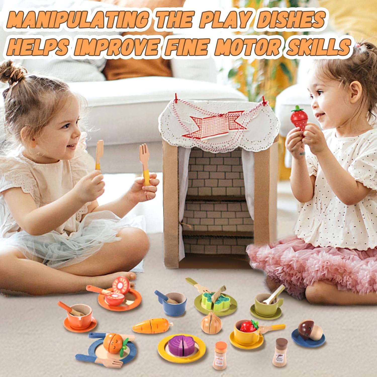 GAGAKU Juego de platos de madera para niños, platos de juego para la cocina de los niños, juego de platos de madera para niños pequeños, accesorios