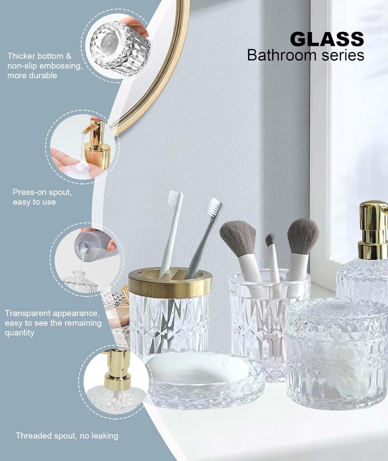 Juego completo de 5 accesorios de baño blancos, soporte para cepillo de dientes, vaso, dispensador de loción, jabonera, frascos de hisopos de