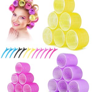 Rodillos para el cabello jumbo, 30 paquetes de rodillos grandes para cabello largo y mediano, 3 tamaños, rodillos de cabello con autoagarre para Rodillos para el cabello jumbo, 30 paquetes de rodillos grandes para cabello largo y mediano, 3 tamaños, rodillos de cabello con autoagarre para