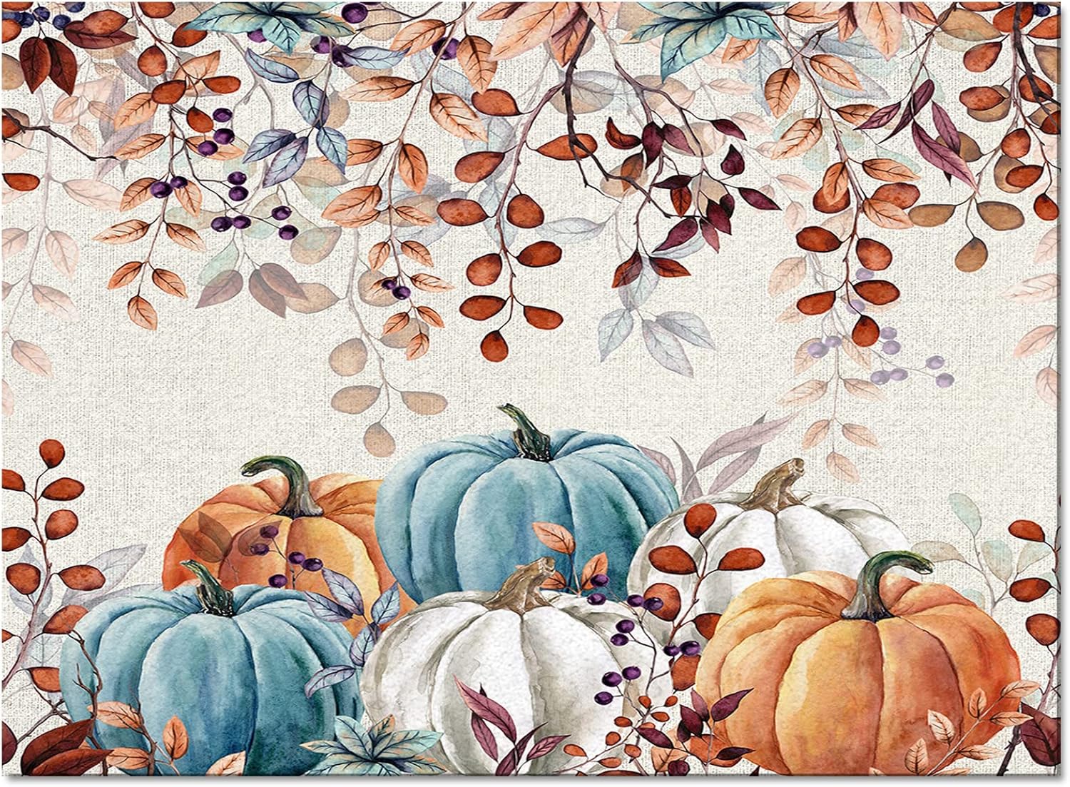 OComster Alfombras de área grande con forma rectangular de Acción de Gracias, 2 x 3 pies, color verde azulado, naranja, calabaza, marrón otoño,