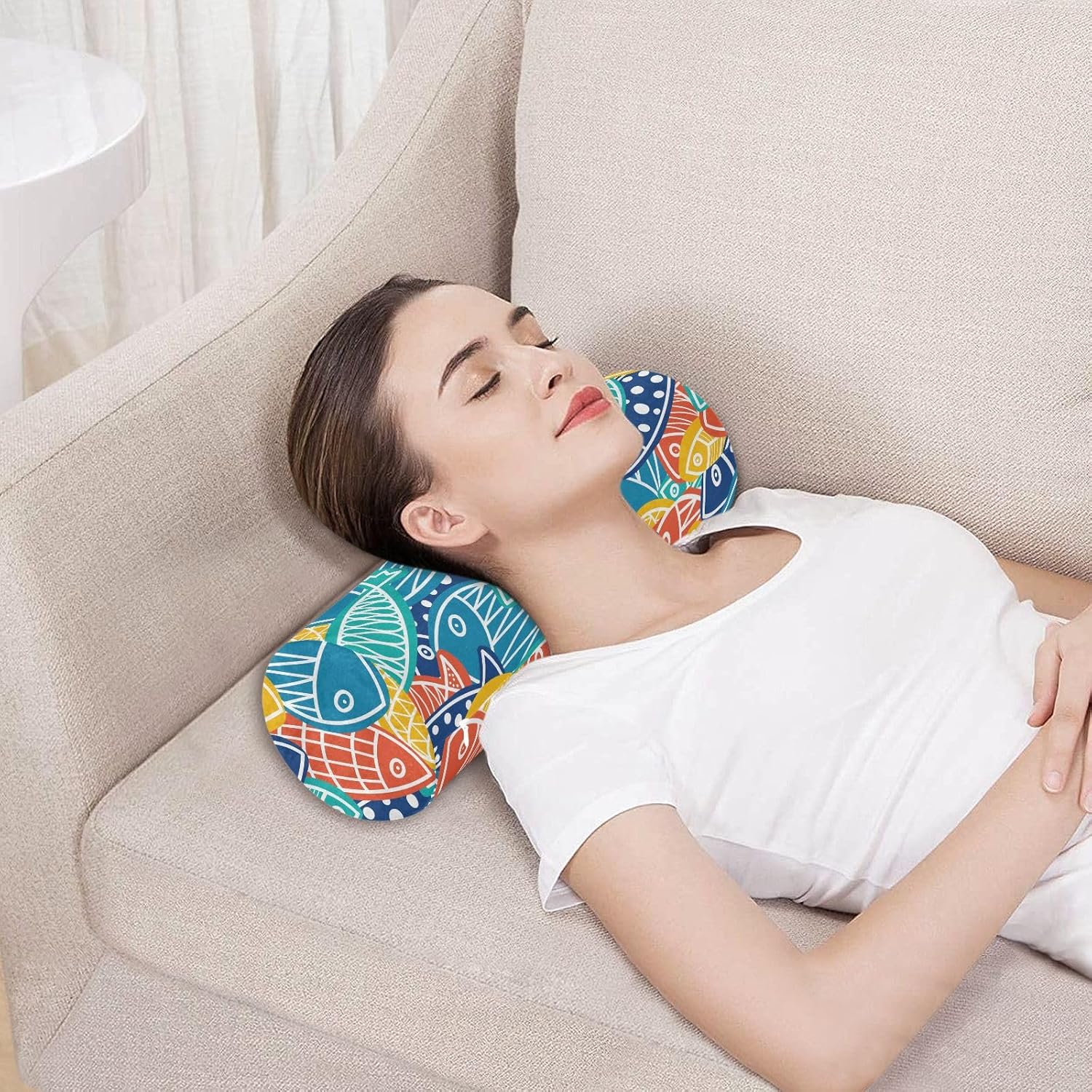 KLL Colorful Fish Bolster Pillow for Legs Sleeping Cylinder Neck Roll Pillow Sofa Round Pillows Cylinder Memory Foam Pillow Round Pillow Cases with