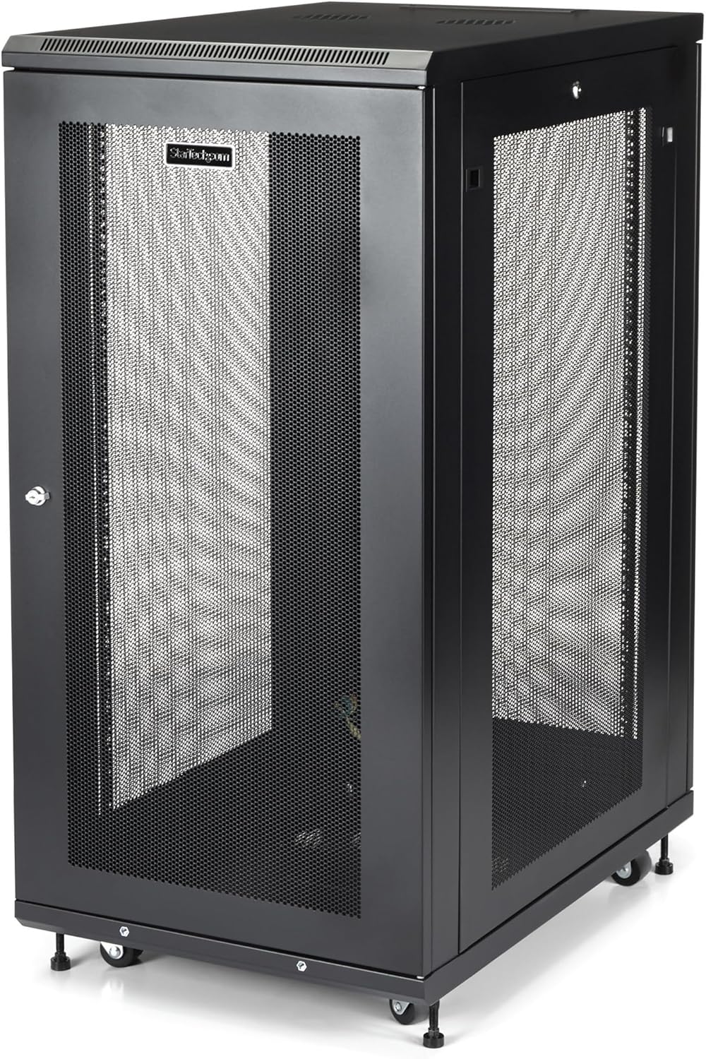 StarTech.com Gabinete para rack de servidores de 4 postes de 24U, gabinete de rack de datos de 19″ para equipos de TI  red, con rieles de montaje